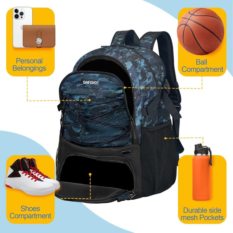 DAFISKY Basketball Backpack with Ball Compartment – Large Basketball Bag with Shoes compartment Sports Equipment Bag for Soccer Ball,Volleyball,Gym,Outdoor,Travel - Image 4